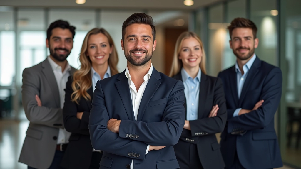 Equipa de instrutores de inglês em ambiente profissional, conversando e colaborando
