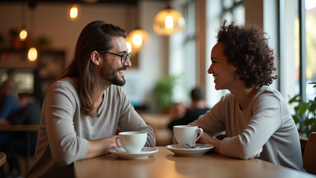 Duas pessoas a conversar num café